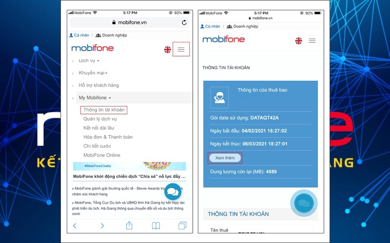 Tra dung lượng 3G/4G mạng Mobifone