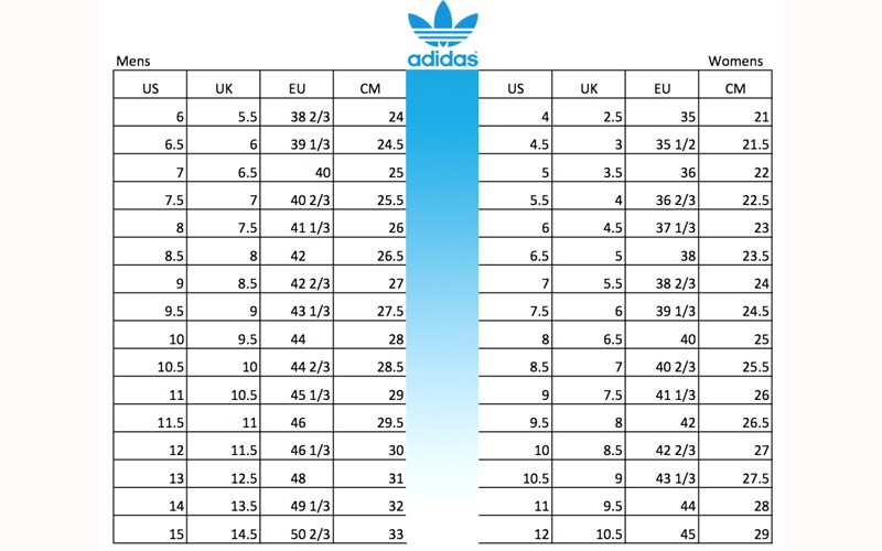 Bảng size giày của Adidas