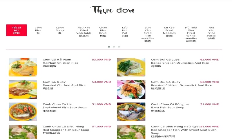 Menu của quán cơm gà Hải Nam