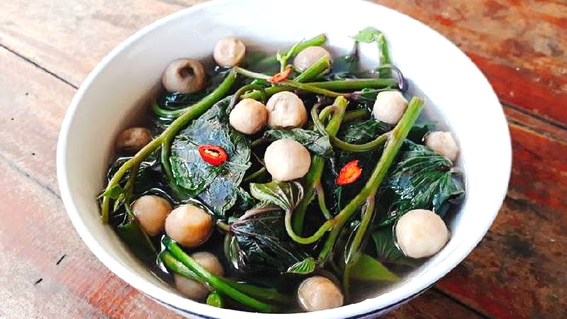 Canh rau lang nấu nấm rơm