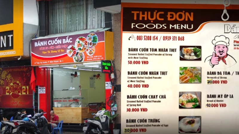 Quán bánh cuốn Bắc và thực đơn