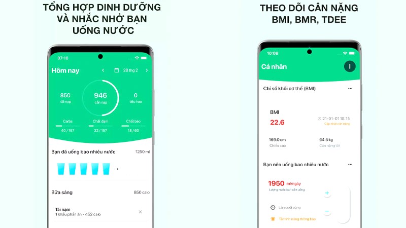 Ứng dụng quản lý calo: Eatclean, Đếm calo, BMR, TDEE