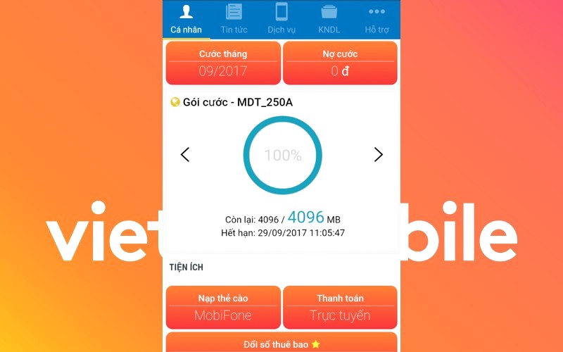 Kiểm tra dung lượng mạng Vietnamobile