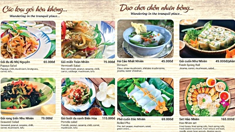 Menu của nhà hàng chay Phương Mai