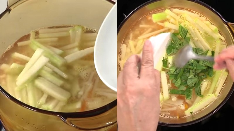 Nấu canh tôm củ cải