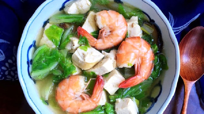 Canh cải tôm đậu hũ non