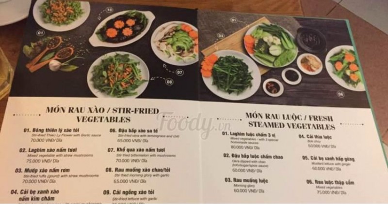 Menu của quán