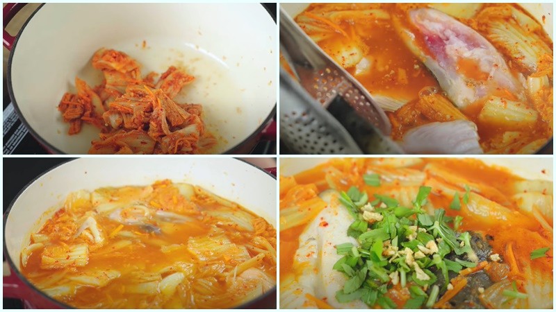 Nấu canh kim chi đầu cá hồi