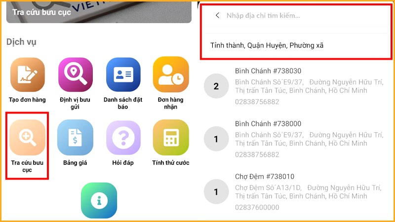 Tra cứu bưu cục VNPost trên My Vietnam Post