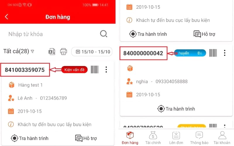 Tra mã vận đơn trên App điện thoại