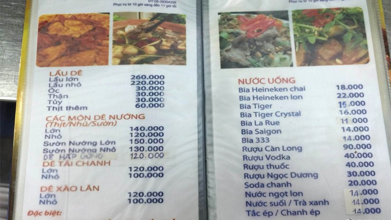 Menu Lẩu dê Trương Định