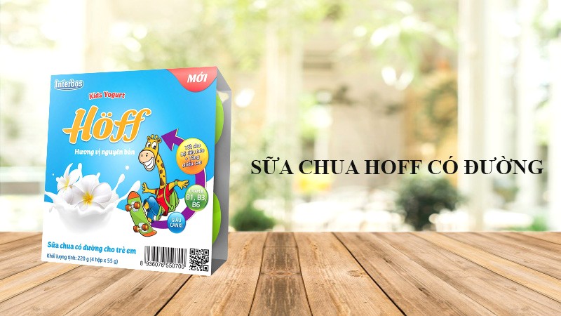 4 hộp sữa chua Hoff có 55g đường.