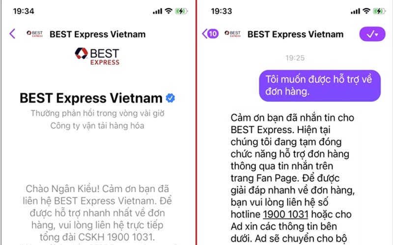 Liên hệ BEST Express qua Facebook