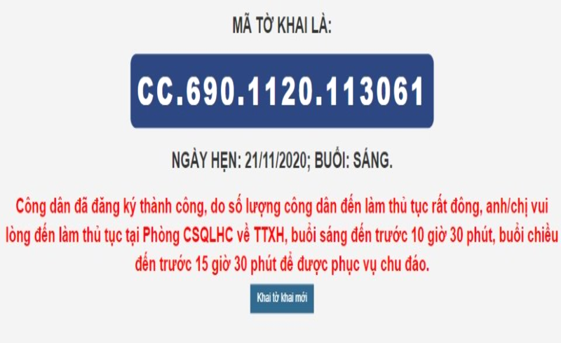 Nộp tờ khai và nhập mã xác nhận