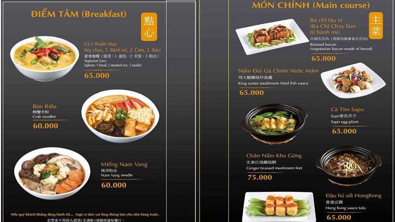 Menu Nhà hàng chay Bà Xã