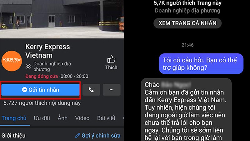 Nhắn tin đến Facebook Kerry Express