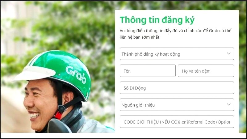 Thông tin đăng ký chạy Grab