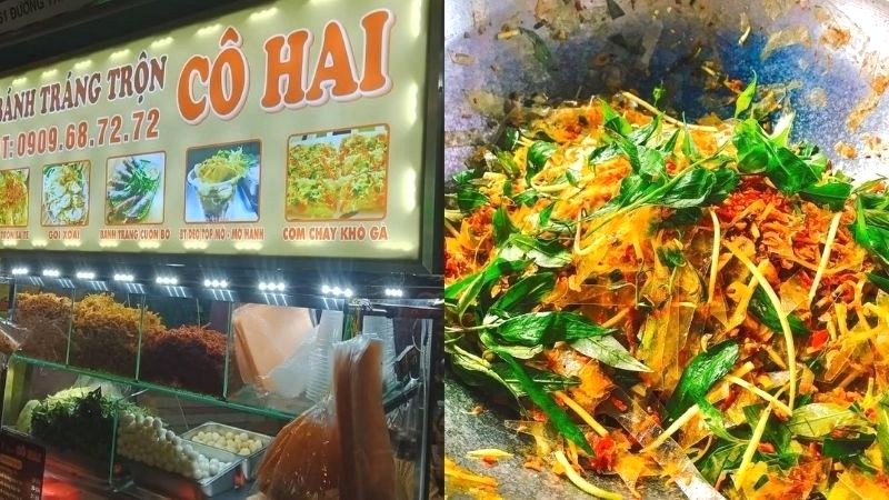 Bánh tráng Hai Cô: Gánh hàng vặt đông khách nhất buổi tối.