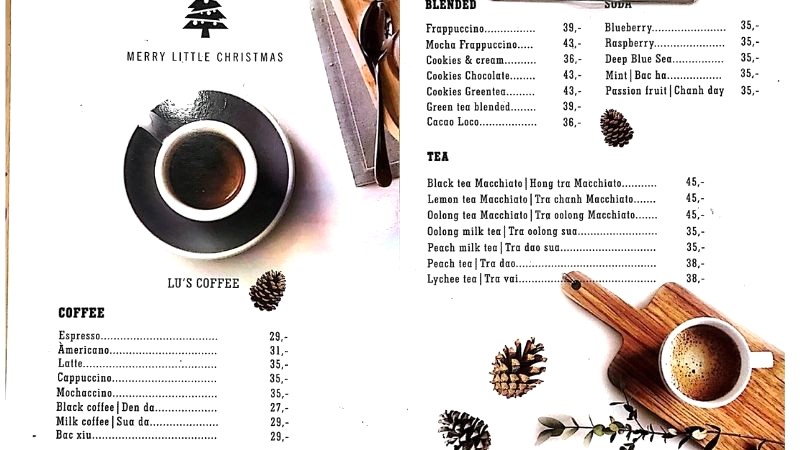 Menu của quán Lus Coffee