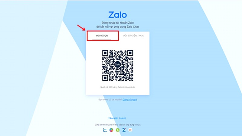 Bạn chọn vào tab Với Mã QR.