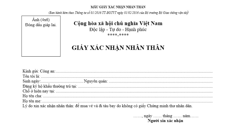 Xác nhận nhân thân khi bay