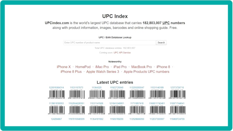 Check mã vạch UPC Index