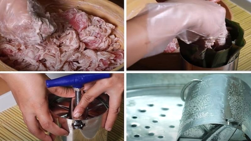 Công đoạn nhồi và hấp Jambon