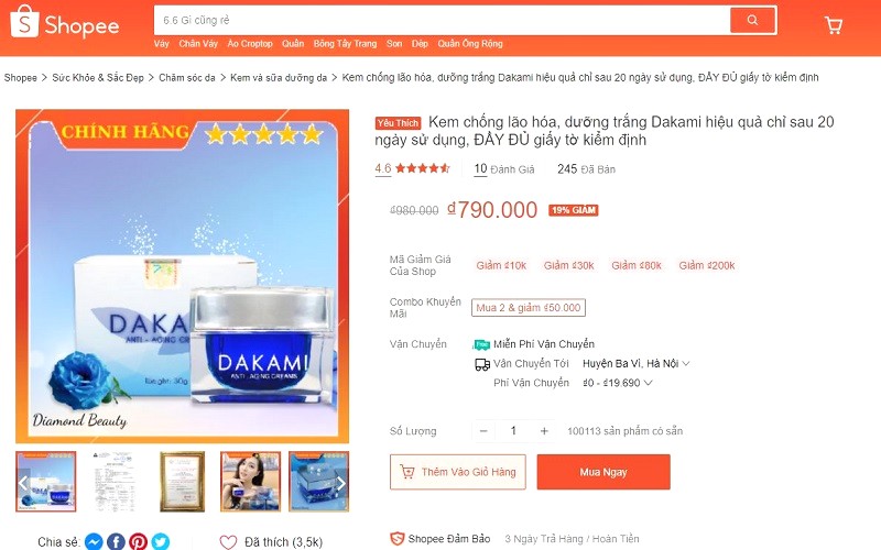 Sản phẩm có mặt trên Shopee, Tiki