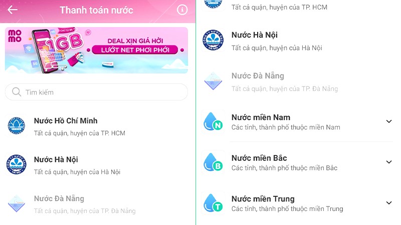 Tra cứu tiền nước bằng MoMo