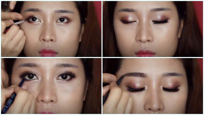 Kẻ eyeliner+gắn mi+kẻ lông mày