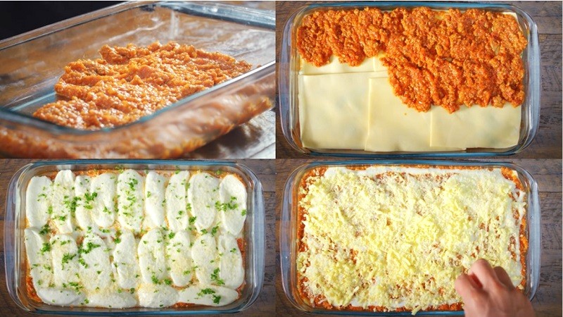 Lớp sốt, mì lasagna, nướng.