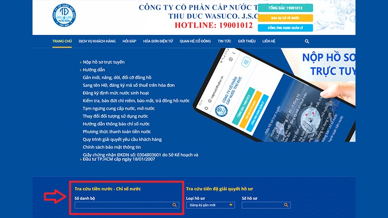 Tra cứu tiền nước bằng trang Web