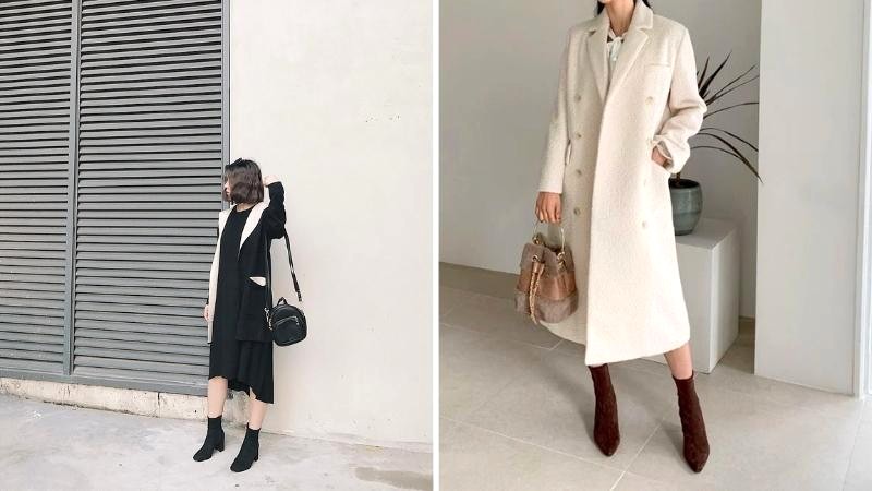 Boot cổ ngắn và áo khoác dài