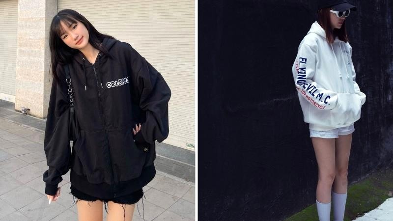 Hoodie in với quần short nữ