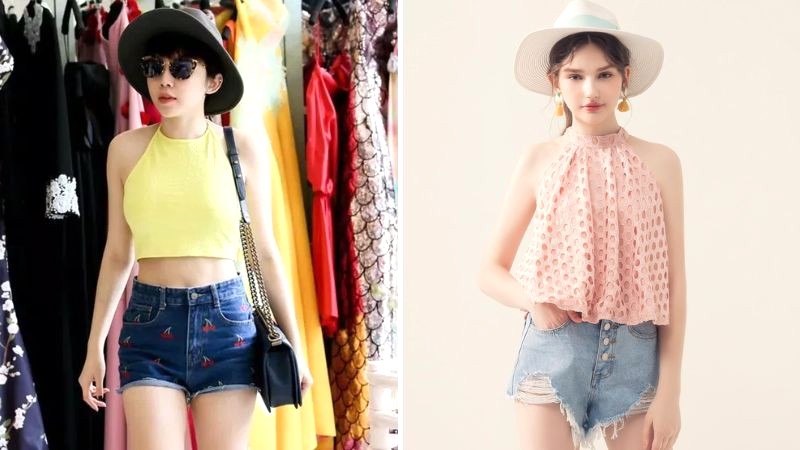 Phong cách yếm - short: Nữ tính, năng động.