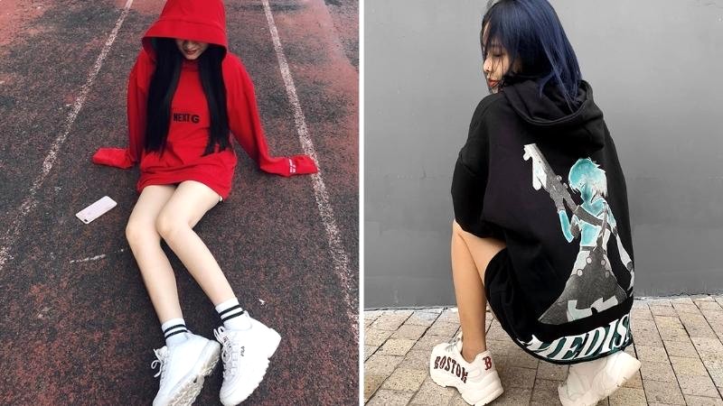 Hoodie oversize mặc giấu quần