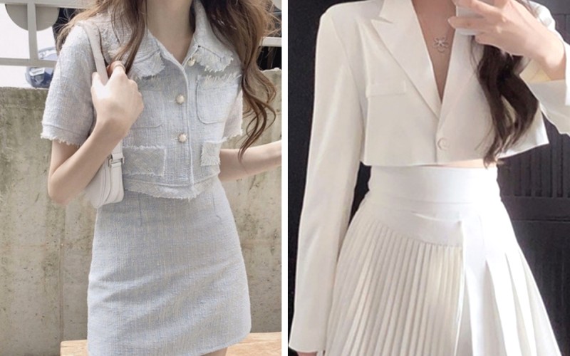 Áo croptop cùng chân váy ngắn