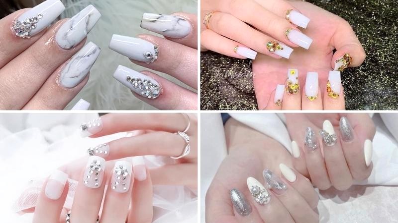 Nail trắng tinh tế, đơn giản.
