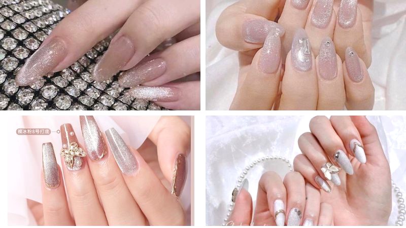 Nail mắt mèo đính đá tinh tế