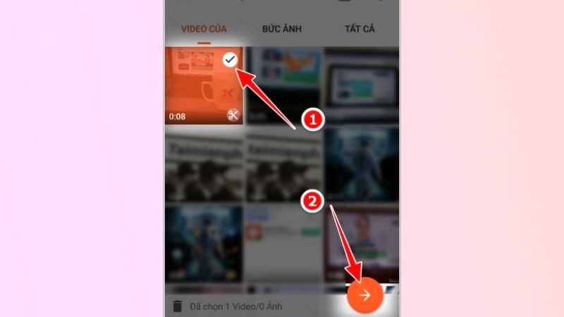 Tick chọn video muốn sử dụng