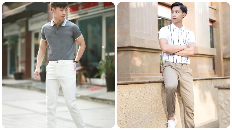 Polo và quần tây đen: Nam tính, năng động, lịch lãm.