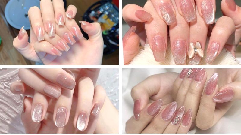 Nail mắt mèo màu hồng dịu dàng