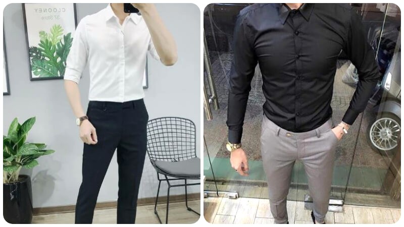 Quần tây kết hợp áo sơ mi trơn, thanh lịch, tinh tế.
