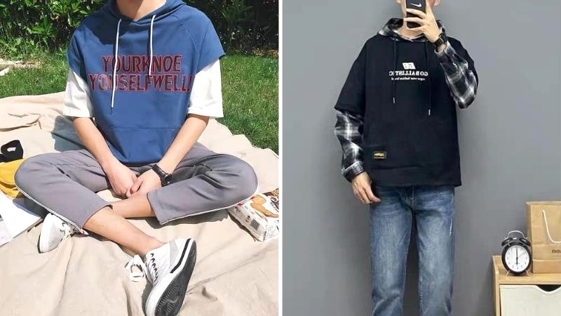 Hoodie ráp tay, quần jean xanh ôm