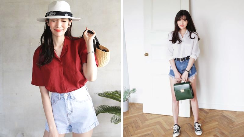 Phong cách năng động, áo sơ mi - quần short.