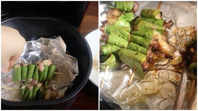 Thịt xiên lá móc mật chiên giòn ngon